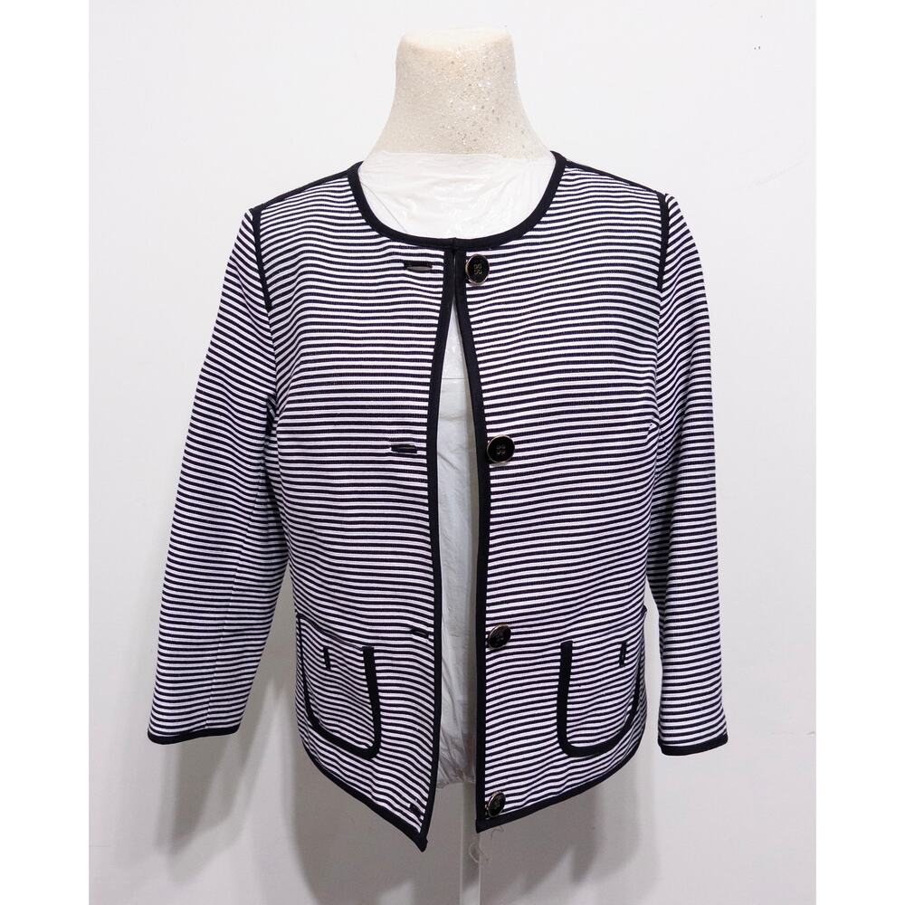 Talbots womens striped jacket‎ sz 10P office casual workwear layers coastal